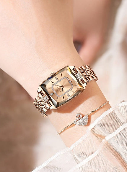 jkthpu-45 KissIcon Luxury Gold Hand Square Watch Chronograph