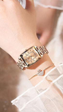 jkthpu-45 KissIcon Luxury Gold Hand Square Watch Chronograph
