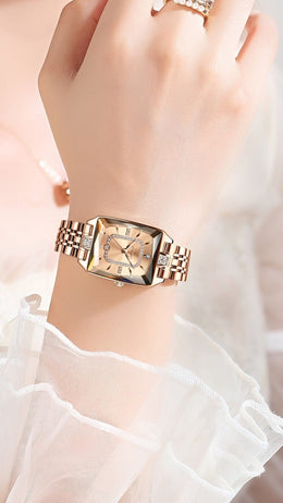 jkthpu-45 KissIcon Luxury Gold Hand Square Watch Chronograph