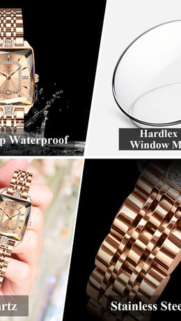 jkthpu-45 KissIcon Luxury Gold Hand Square Watch Chronograph