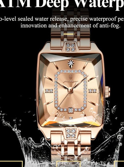 jkthpu-45 KissIcon Luxury Gold Hand Square Watch Chronograph
