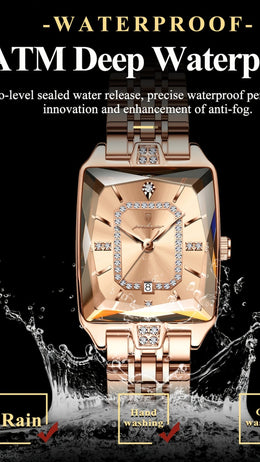 jkthpu-45 KissIcon Luxury Gold Hand Square Watch Chronograph