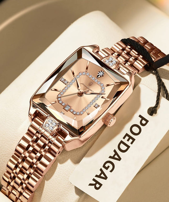 jkthpu-45 KissIcon Luxury Gold Hand Square Watch Chronograph