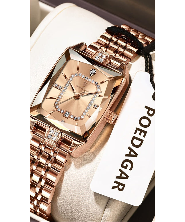 jkthpu-45 KissIcon Luxury Gold Hand Square Watch Chronograph