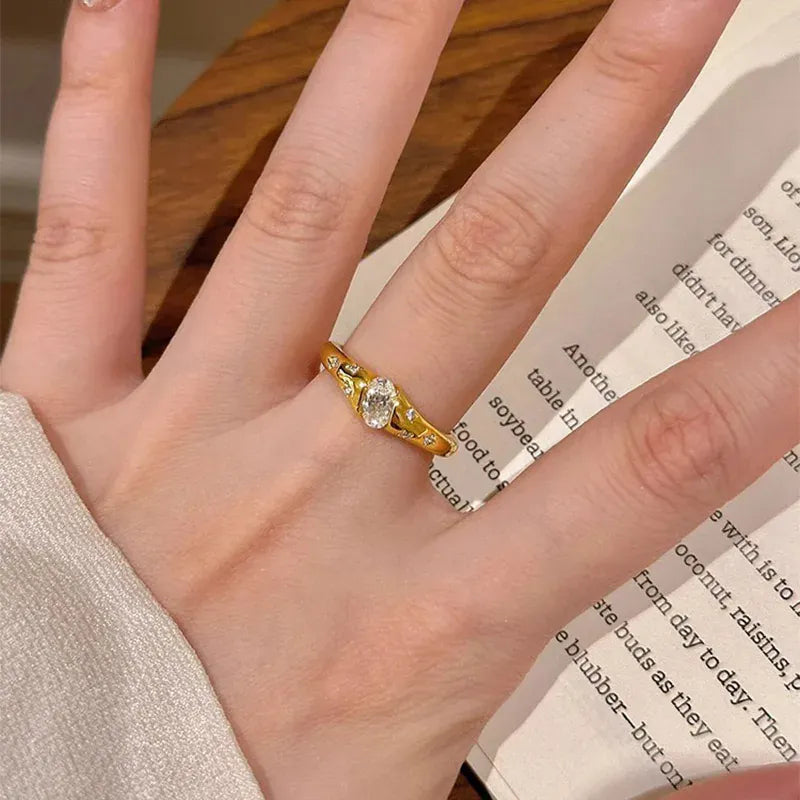 KissICON Kissicon Mewanry Bling Ellipse Zircon Rings Vintage Ring