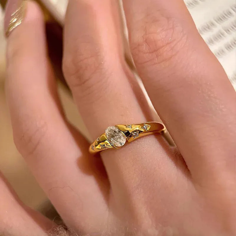 KissICON Kissicon Mewanry Bling Ellipse Zircon Rings Vintage Ring