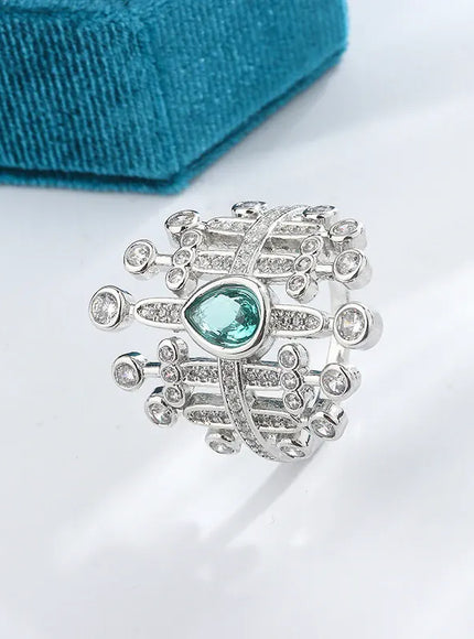 KissICON KissIcon Paraiba Zircon Ring 925 Silver - Party Jewelry