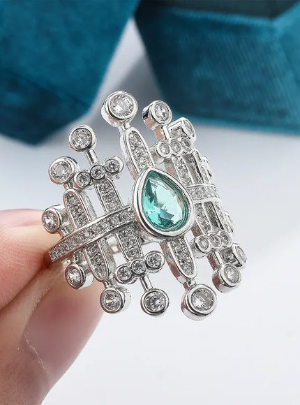 KissICON KissIcon Paraiba Zircon Ring 925 Silver - Party Jewelry