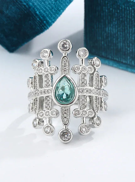 KissICON KissIcon Paraiba Zircon Ring 925 Silver - Party Jewelry