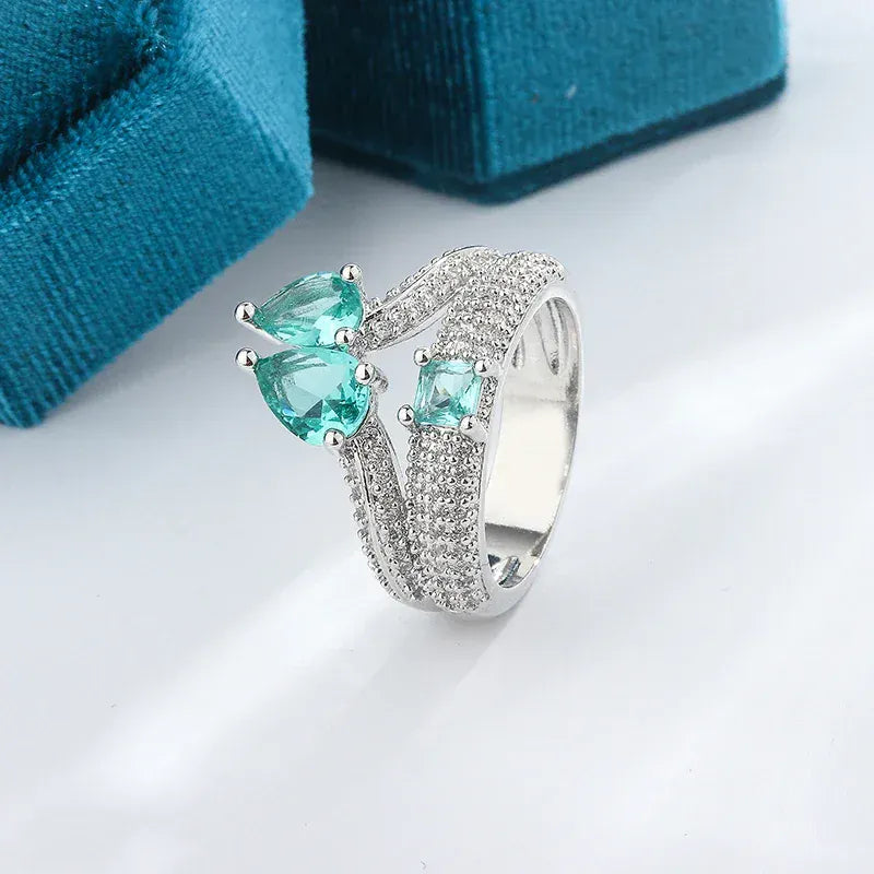 KissICON KissIcon Paraiba Zircon Ring Women - Double Layer Silver