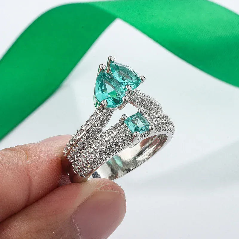 KissICON KissIcon Paraiba Zircon Ring Women - Double Layer Silver