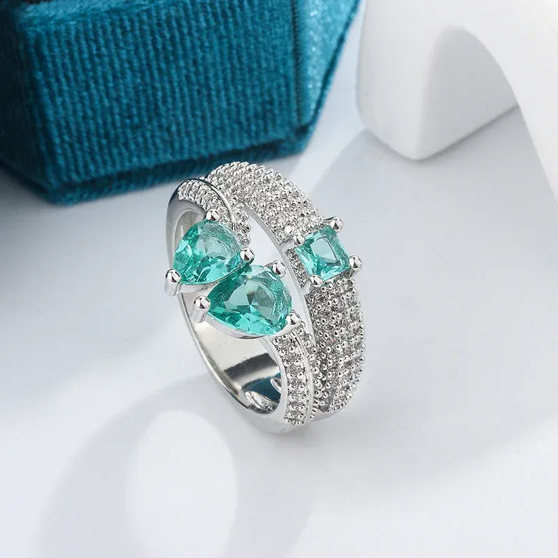 KissICON KissIcon Paraiba Zircon Ring Women - Double Layer Silver
