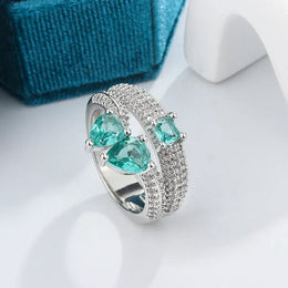 KissICON KissIcon Paraiba Zircon Ring Women - Double Layer Silver