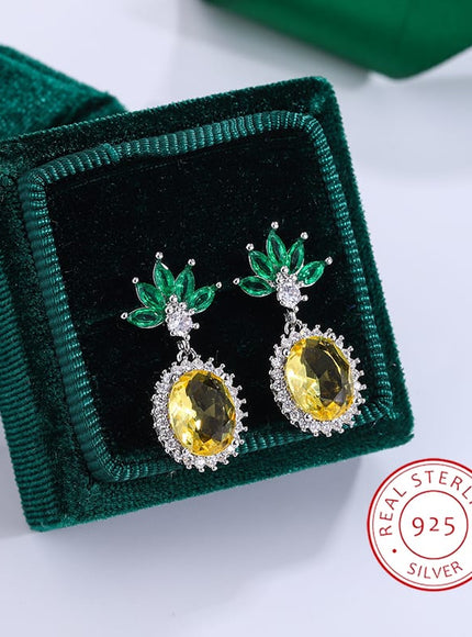 KissICON KissIcon Pineapple Rhinestone Earrings - 925 Silver Sparkle