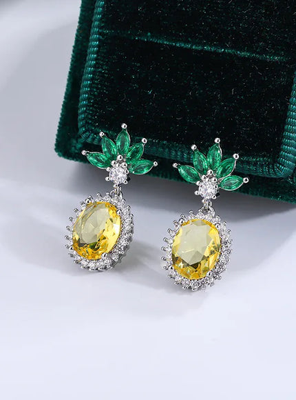 KissICON KissIcon Pineapple Rhinestone Earrings - 925 Silver Sparkle