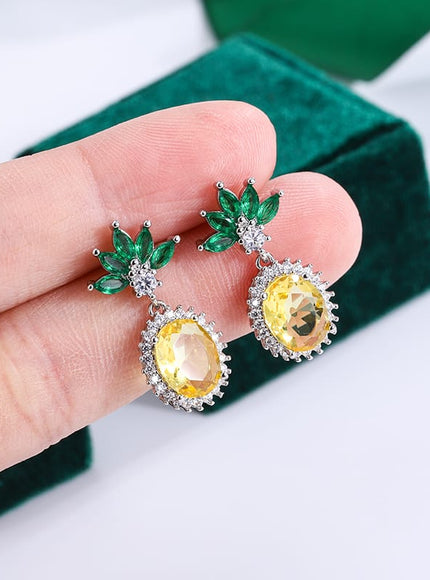 KissICON KissIcon Pineapple Rhinestone Earrings - 925 Silver Sparkle