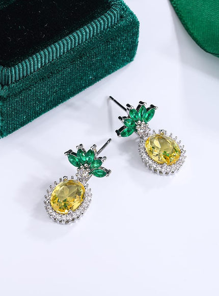 KissICON KissIcon Pineapple Rhinestone Earrings - 925 Silver Sparkle