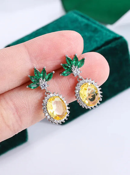 KissICON KissIcon Pineapple Rhinestone Earrings - 925 Silver Sparkle