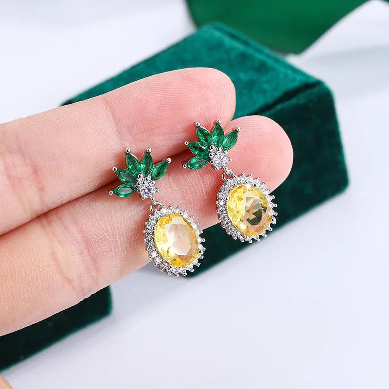 KissICON KissIcon Pineapple Rhinestone Earrings - 925 Silver Sparkle