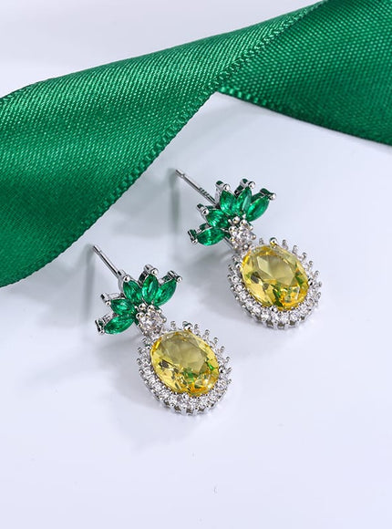 KissICON KissIcon Pineapple Rhinestone Earrings - 925 Silver Sparkle