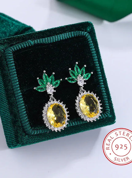 KissICON KissIcon Pineapple Rhinestone Earrings - 925 Silver Sparkle