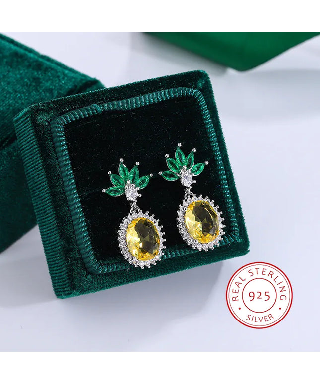 KissICON KissIcon Pineapple Rhinestone Earrings - 925 Silver Sparkle