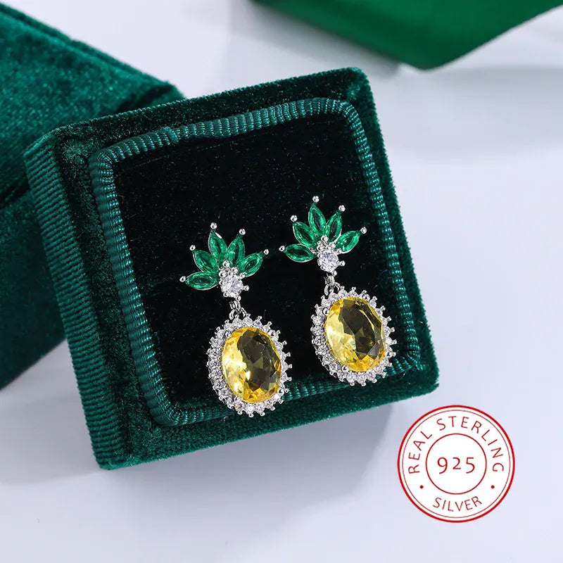 KissICON KissIcon Pineapple Rhinestone Earrings - 925 Silver Sparkle