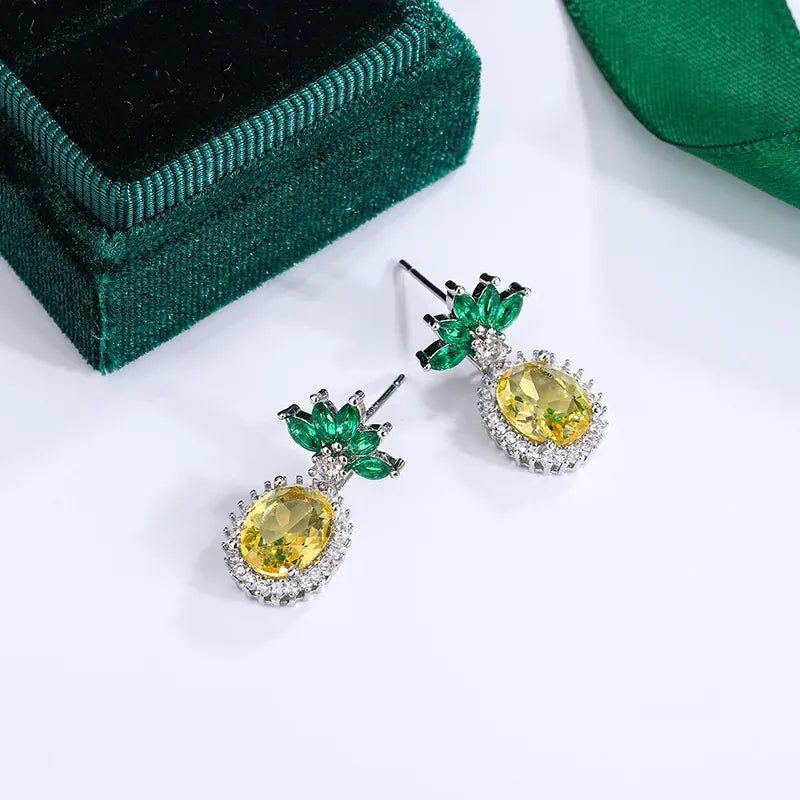 KissICON KissIcon Pineapple Rhinestone Earrings - 925 Silver Sparkle