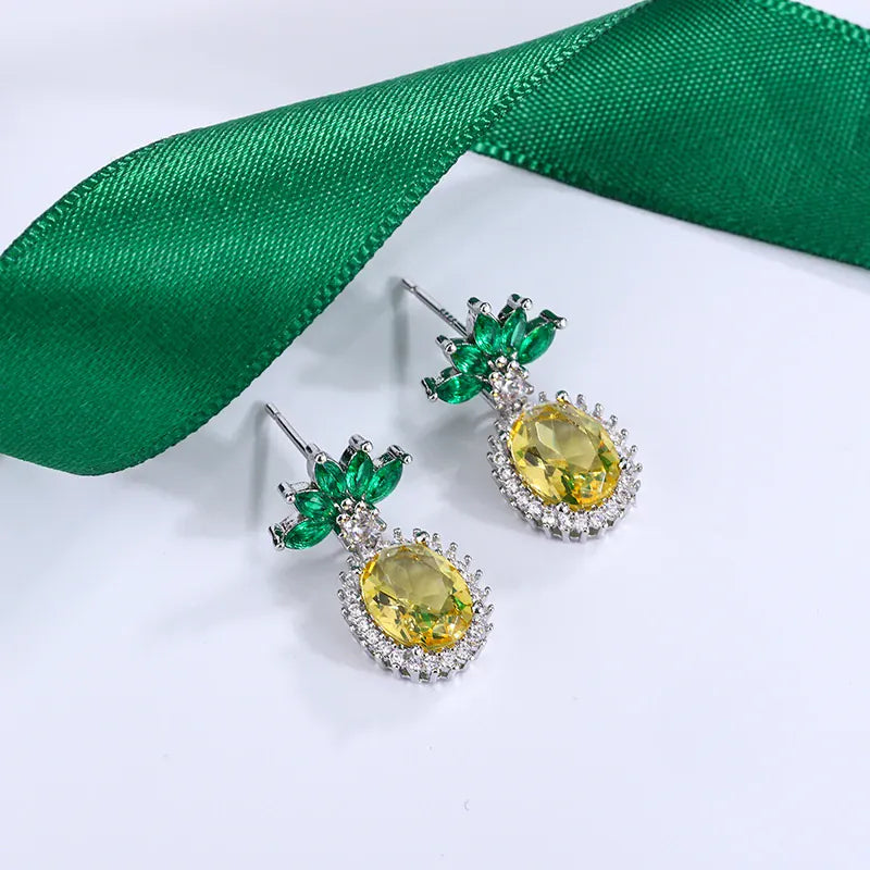 KissICON KissIcon Pineapple Rhinestone Earrings - 925 Silver Sparkle