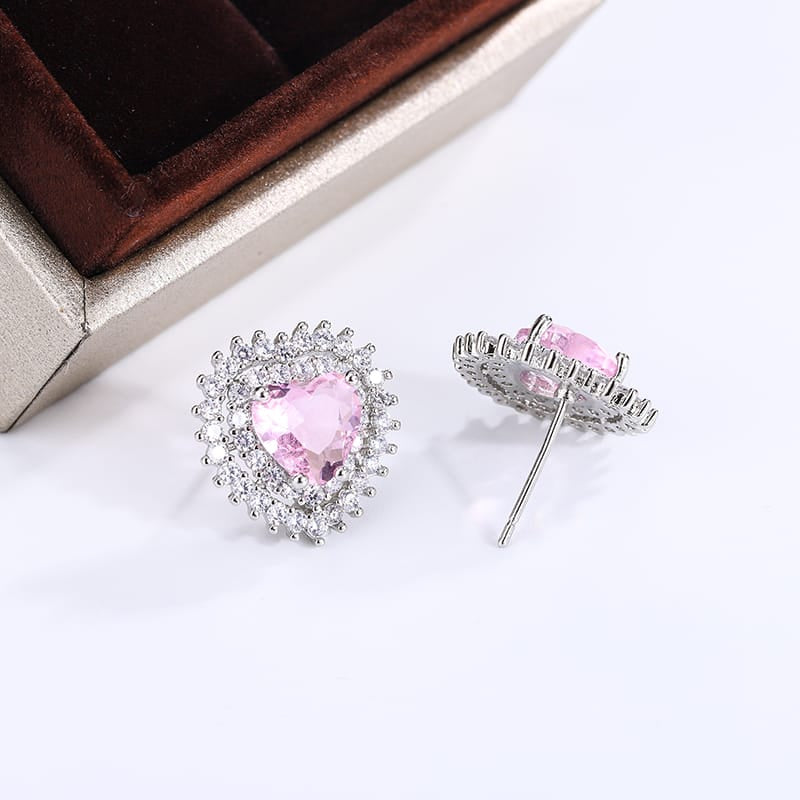 KissICON KissIcon Pink Stone Zirconia Earrings - 925 Silver Gleam