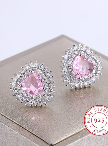 KissICON KissIcon Pink Stone Zirconia Earrings - 925 Silver Gleam