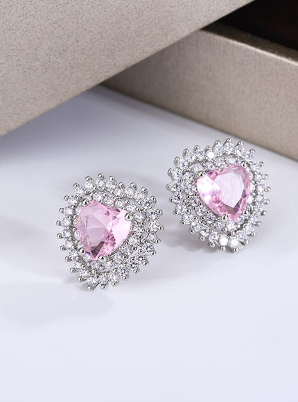 KissICON KissIcon Pink Stone Zirconia Earrings - 925 Silver Gleam