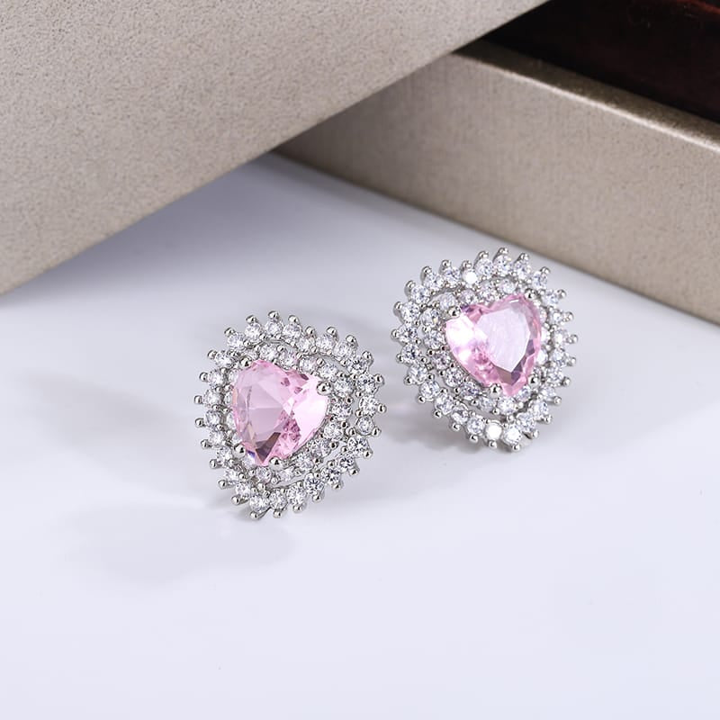 KissICON KissIcon Pink Stone Zirconia Earrings - 925 Silver Gleam