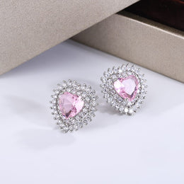 KissICON KissIcon Pink Stone Zirconia Earrings - 925 Silver Gleam