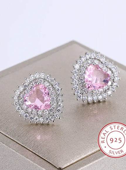 KissICON KissIcon Pink Stone Zirconia Earrings - 925 Silver Gleam