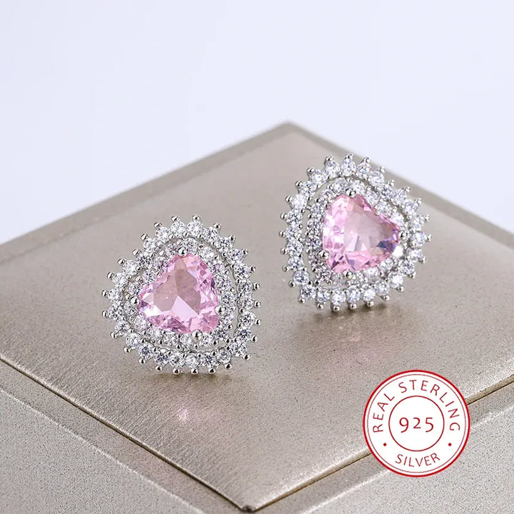 KissIcon Pink Stone Zirconia Earrings - 925 Silver Gleam