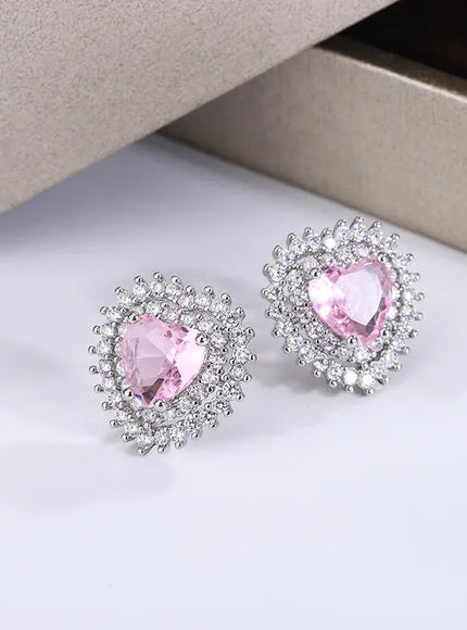 KissICON KissIcon Pink Stone Zirconia Earrings - 925 Silver Gleam