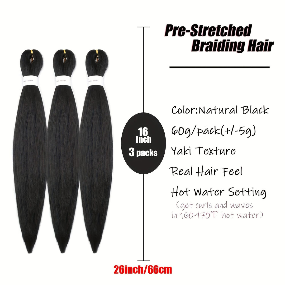 KissICON KissIcon Pre Stretched Hair 26 Black Yaki -