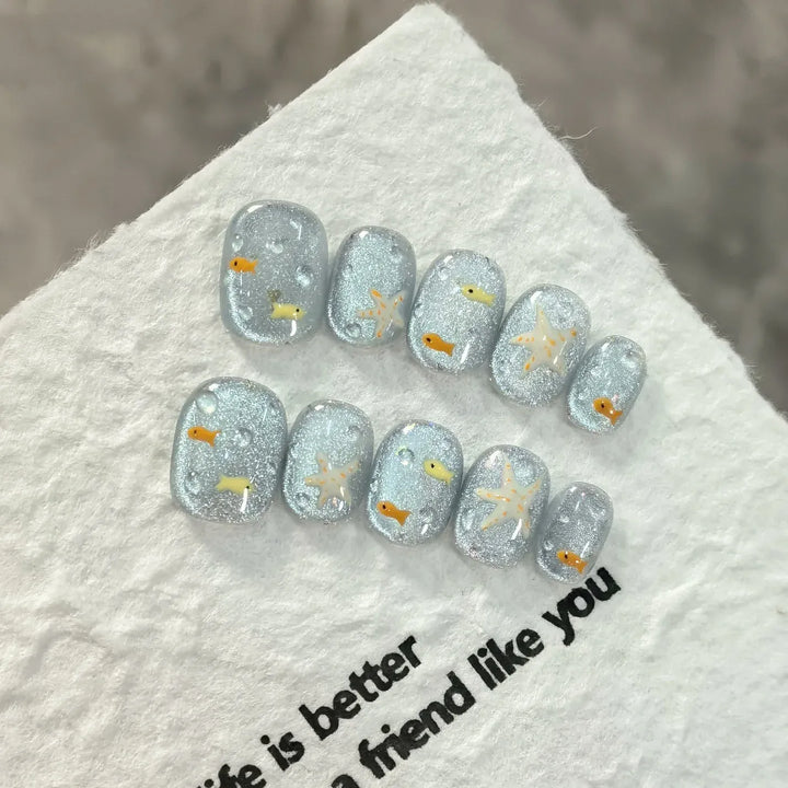 KissIcon Press On Nails 10pcs Blue Cat Eye