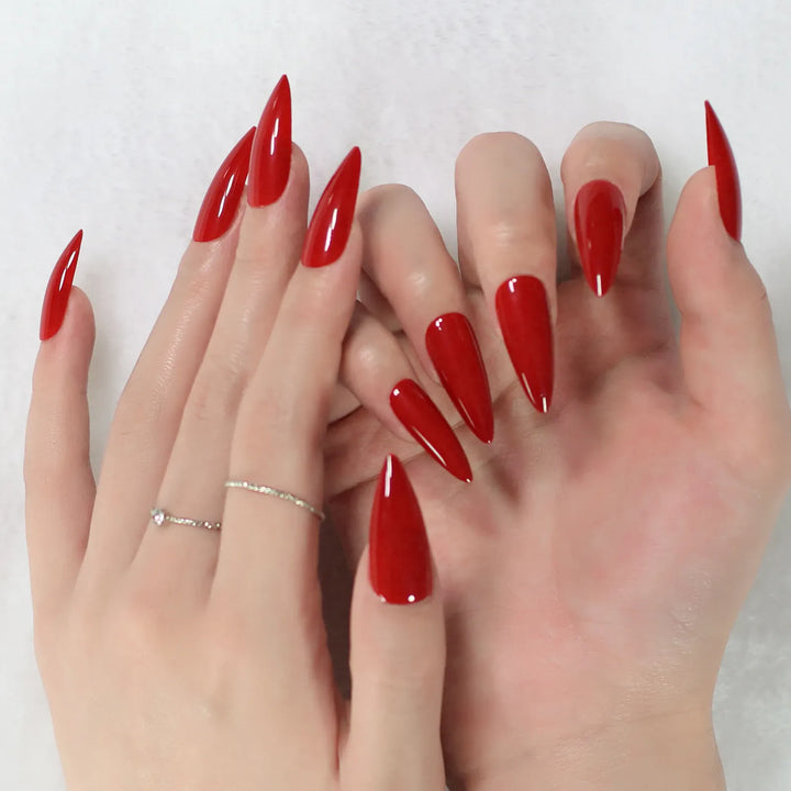 KissIcon Press On Nails Stiletto Red Glossy -