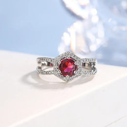 Dropshipman KissIcon Red Ruby Zircon Ring For Women Silver Plated Shine