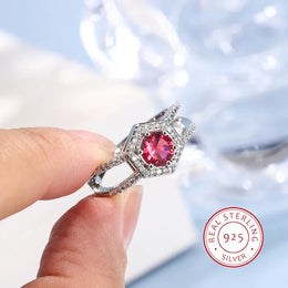Dropshipman KissIcon Red Ruby Zircon Ring For Women Silver Plated Shine