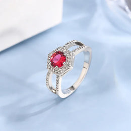 Dropshipman KissIcon Red Ruby Zircon Ring For Women Silver Plated Shine