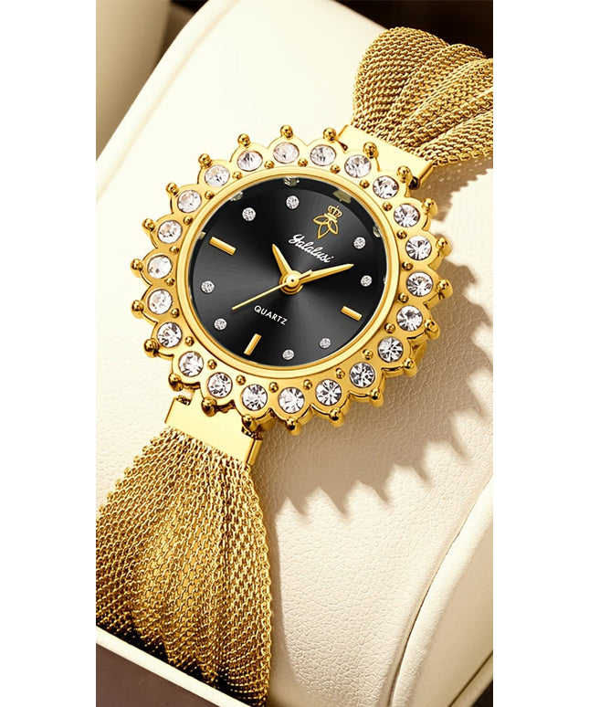 jkthpu-45 KissIcon Retro Skeleton Watch Gold Dial Black Strap - Chic