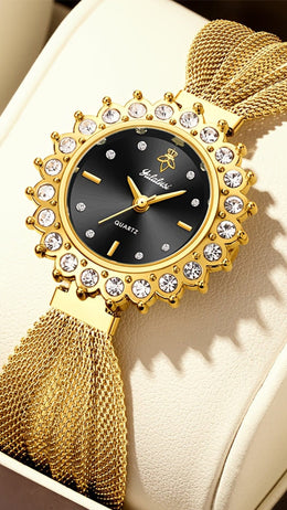 jkthpu-45 KissIcon Retro Skeleton Watch Gold Dial Black Strap - Chic