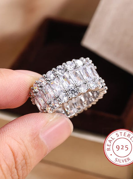 KissICON KissIcon S925 Silver Plated Colorful Big Band Ring - Zircon
