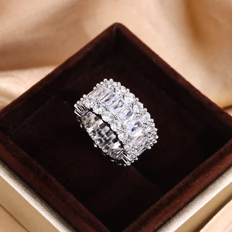 KissICON KissIcon S925 Silver Plated Colorful Big Band Ring - Zircon