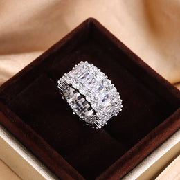 KissICON KissIcon S925 Silver Plated Colorful Big Band Ring - Zircon