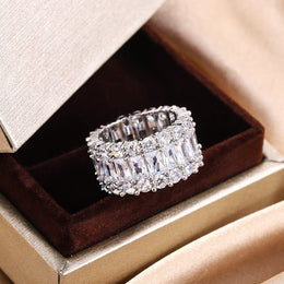 KissICON KissIcon S925 Silver Plated Colorful Big Band Ring - Zircon