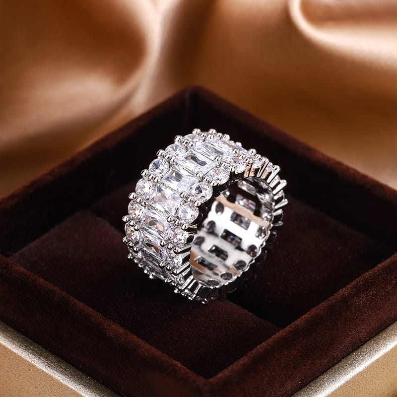 KissICON KissIcon S925 Silver Plated Colorful Big Band Ring - Zircon